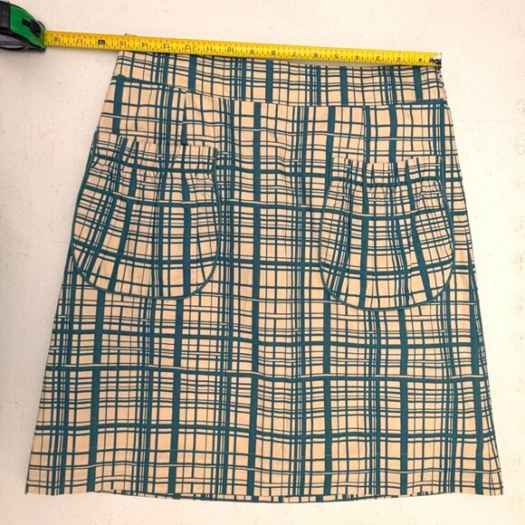 Girls From Savoy Beige & Turquoise Plaid Skirt With Pockets Size Large Cotton Bl - Picture 5 of 5